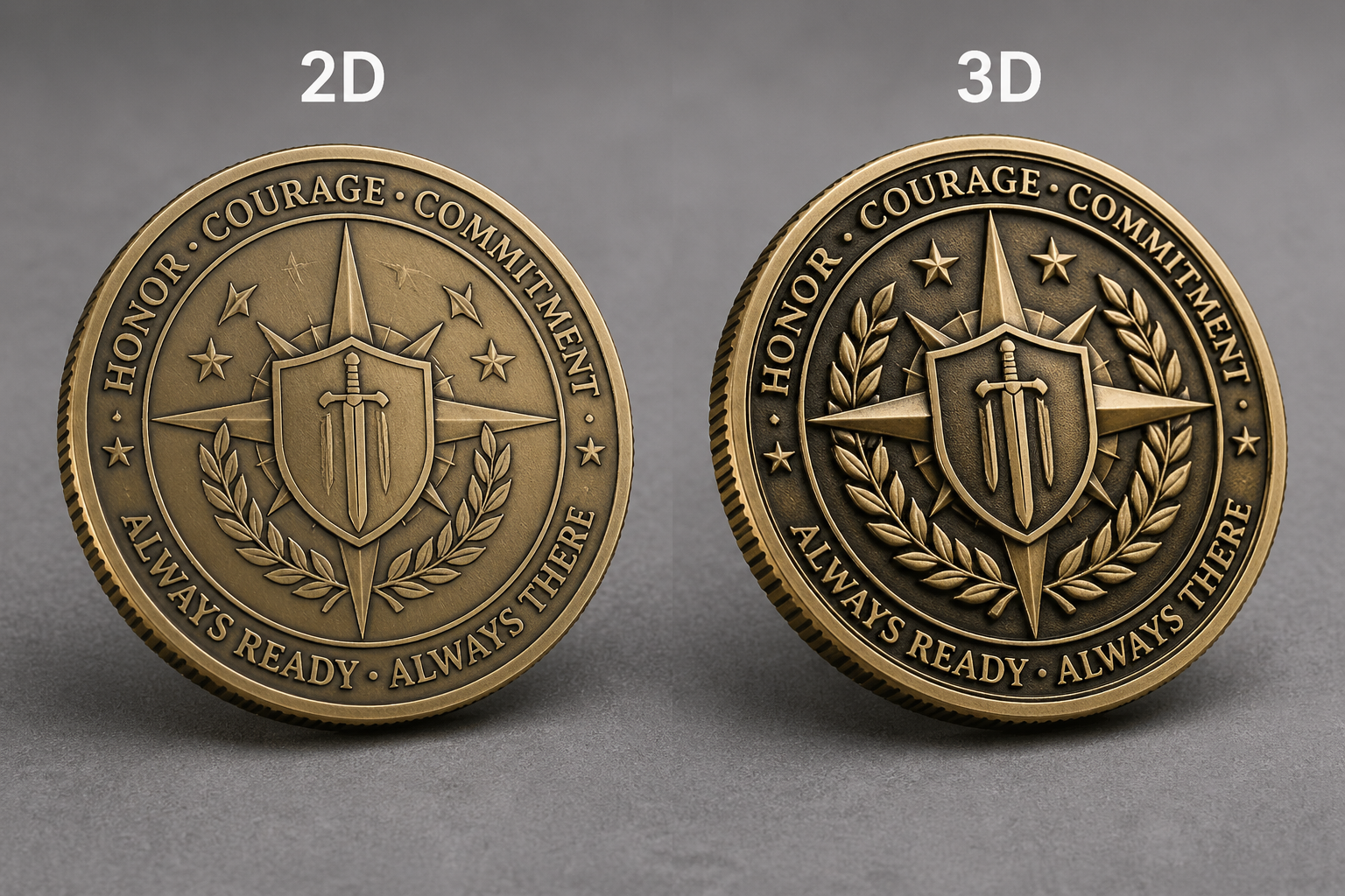 2D vs 3D challenge coins comparison