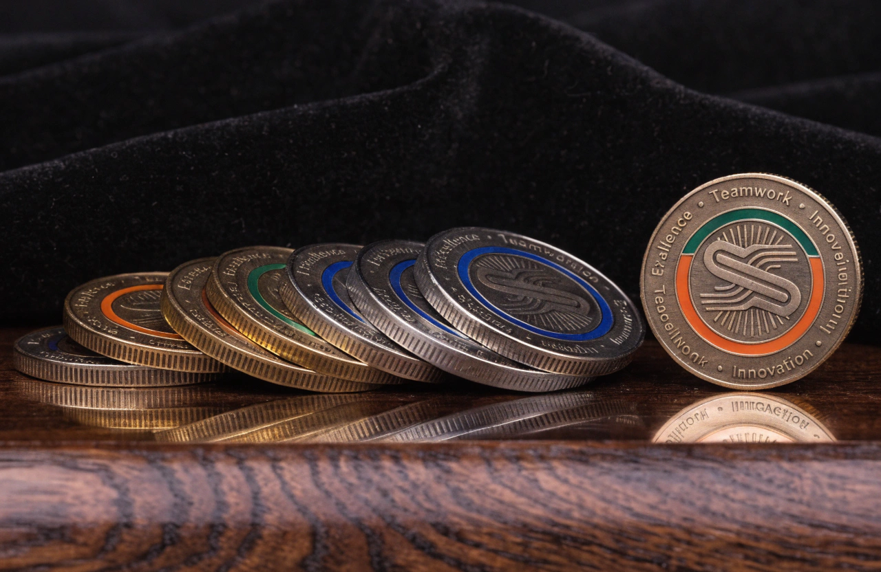 Corporate challenge coins with motivational quotes for employee recognition