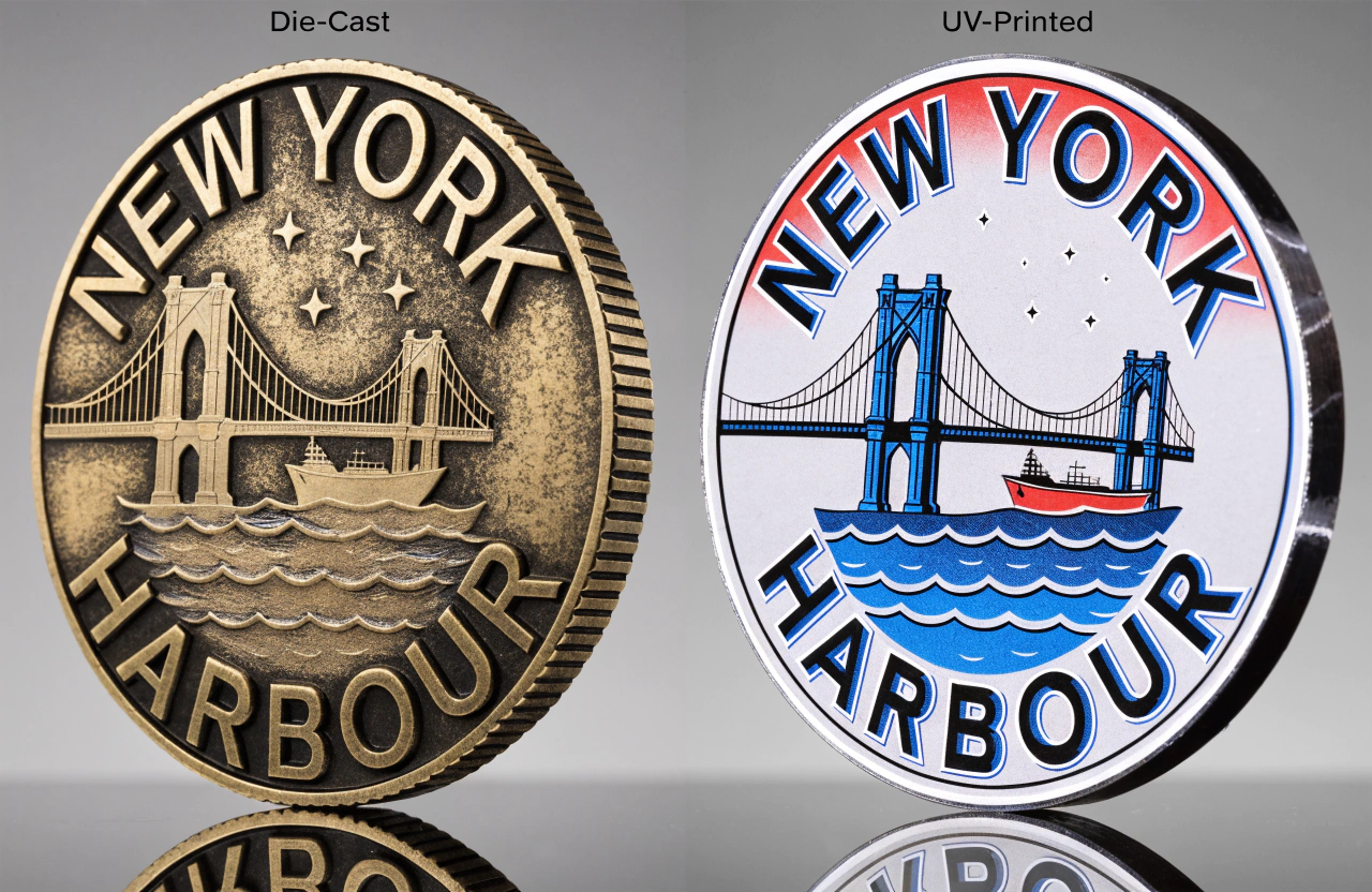 die casting vs uv printing challenge coins