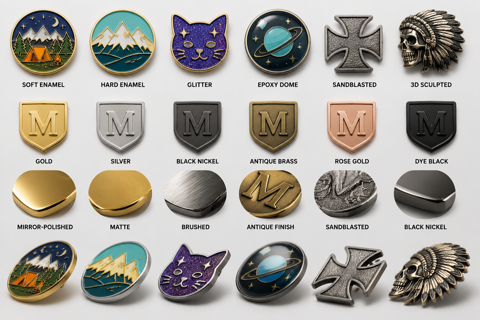 custom pin materials and finishes