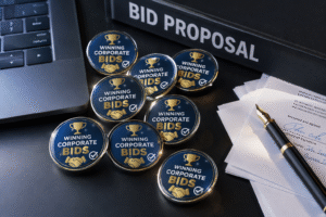winning corporate bids button pins
