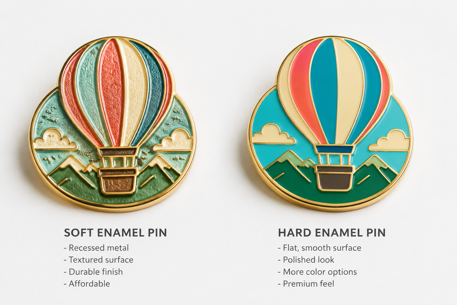Compare Soft and Hard Enamel Soft vs Hard Enamel Pins