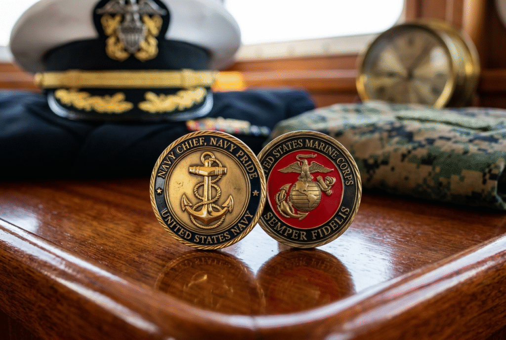 Navy chief and Marine veteran challenge coin