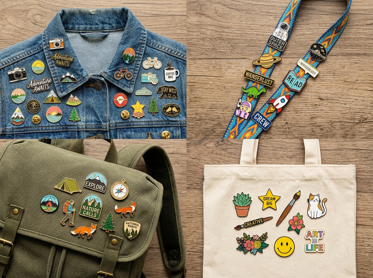 Display of various types of custom lapel pins