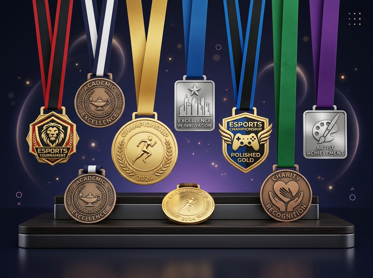 Display of various types of custom medals